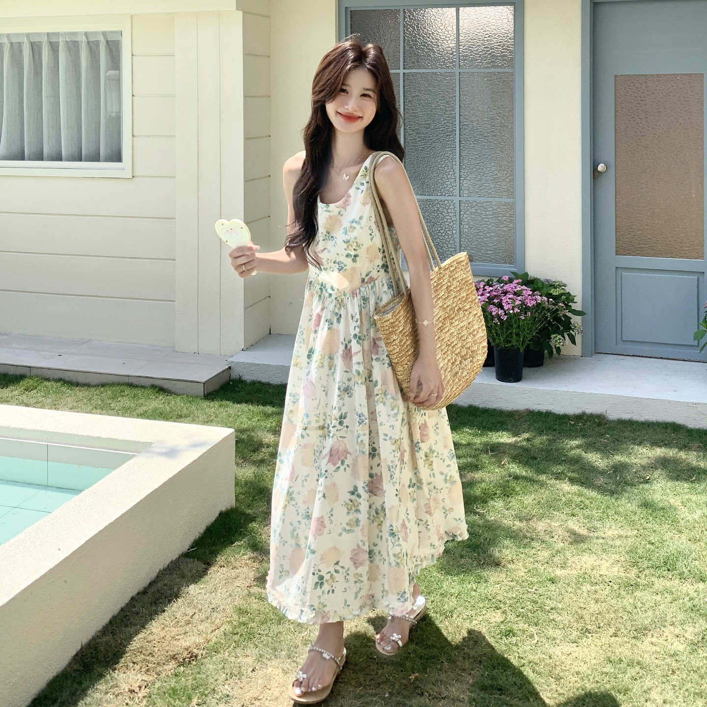 2026年夏新款韩系简约百搭碎花吊带连衣裙XW1097P135K208，女装连衣裙，浙宝171