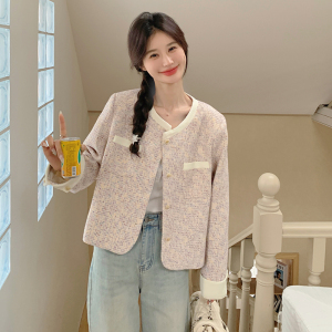 蓝色高端法式小香风外套2025新款女短款春秋气质显瘦精致撞色上衣,女装短外套,浙宝171