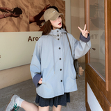 现货2026年秋装新款袖口格子蓝色带帽风衣XW748P165K248，女装短外套，浙宝171