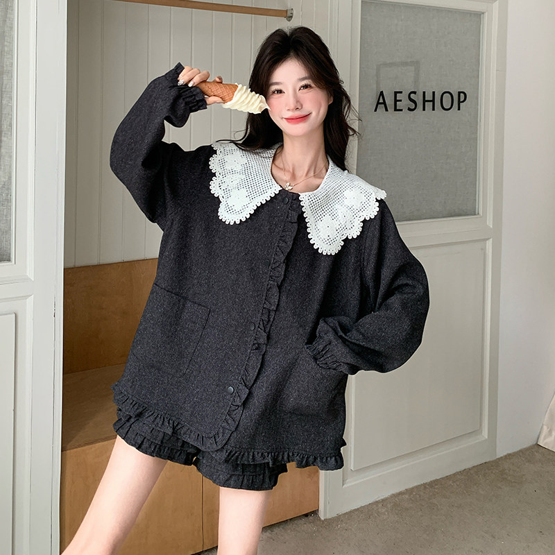 现货26年春装新款花边领外套+短裤套装XW1023P285K428，女装职业装，浙宝171