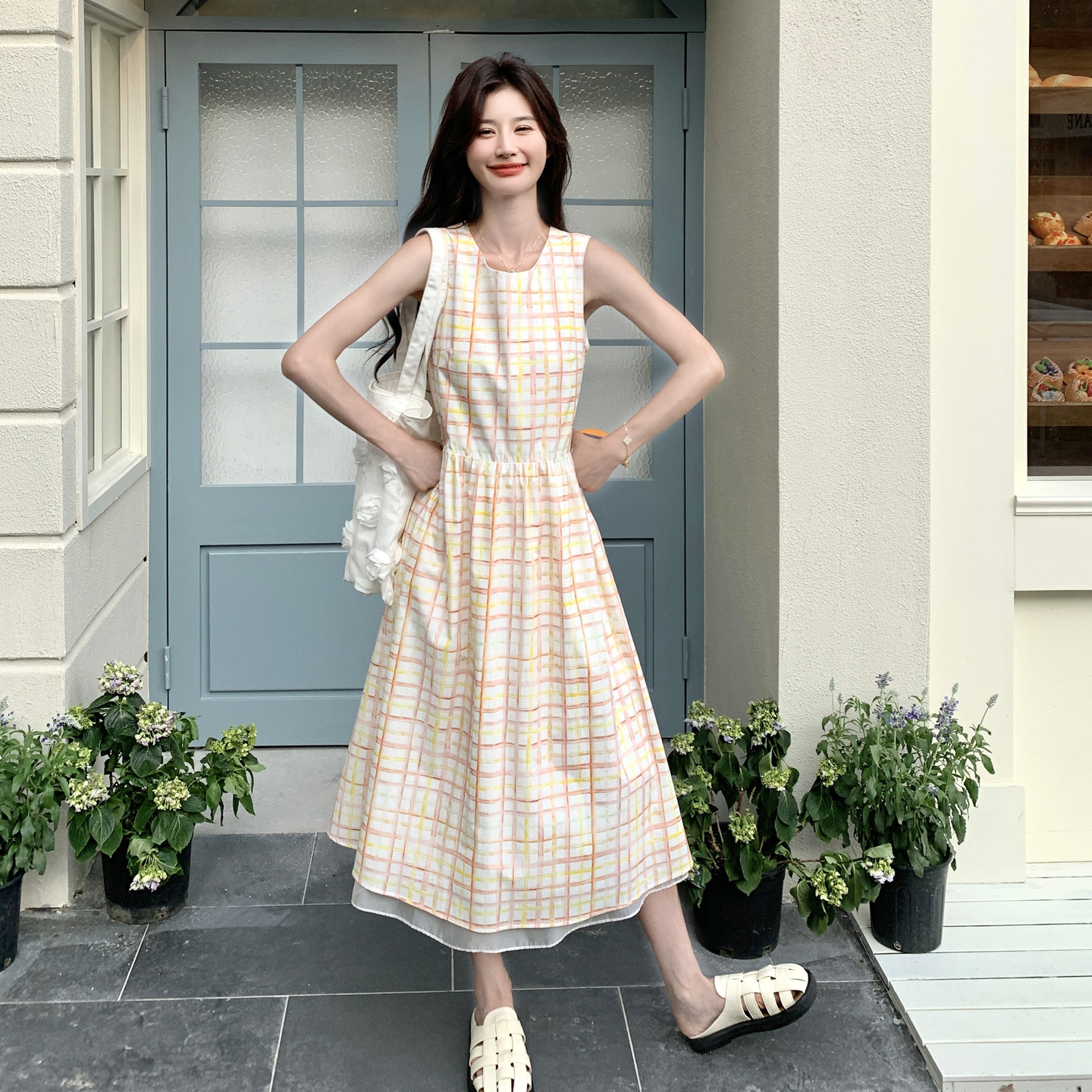 2026年夏新款韩版无袖格子连衣裙XW1096P135K208，女装连衣裙，浙宝171