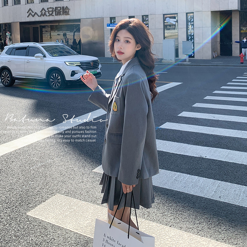 早春2026年新款现货学院风徽章小西装套装XW6798P165控238，女装套装/套裙，浙宝171