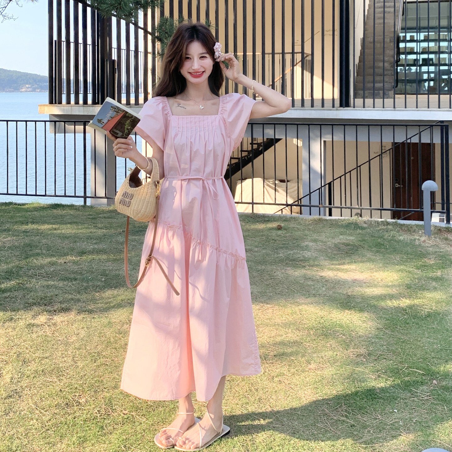 2026年夏新款方领泡泡袖压褶洋气显瘦连衣裙XW1132P155K238，女装连衣裙，浙宝171