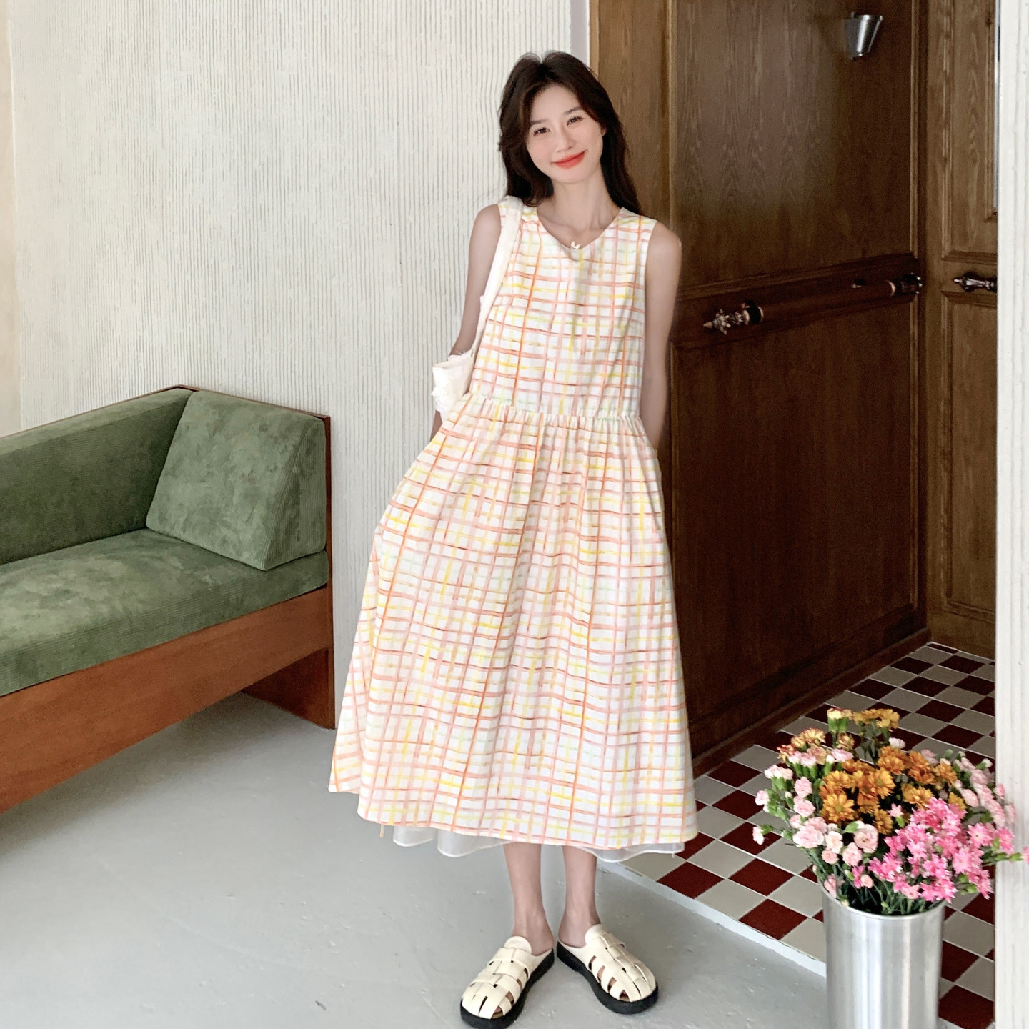 2026年夏新款韩版无袖格子连衣裙XW1096P135K208,女装连衣裙,浙宝171