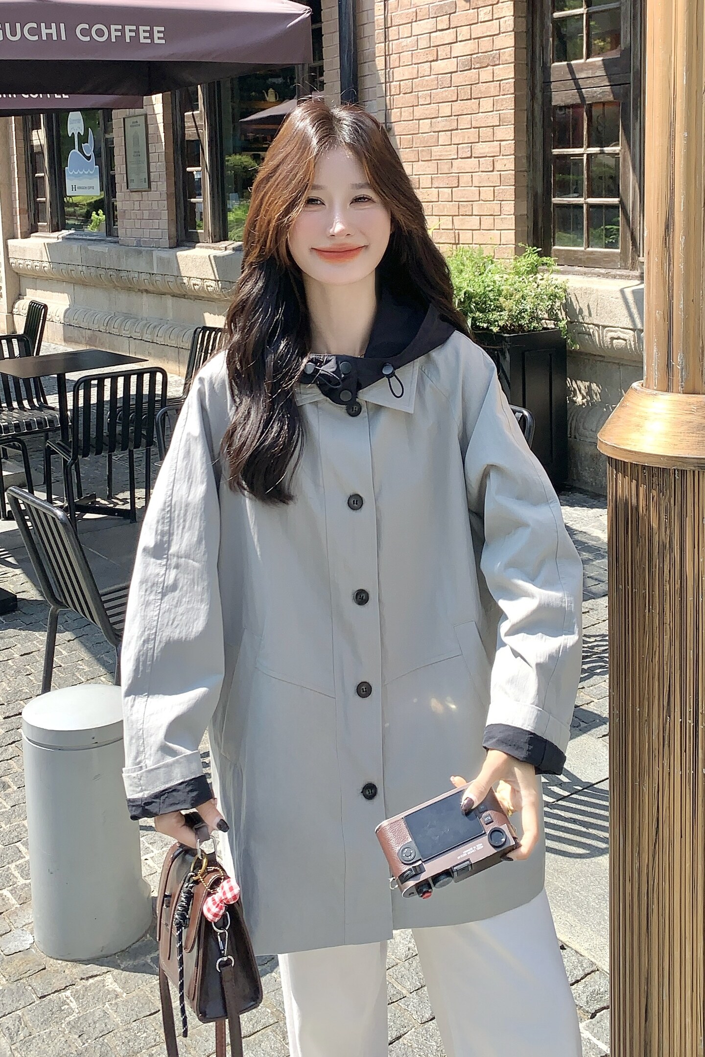现货2026秋装新款带帽中长款蓝色风衣XW752P165K248,女装风衣,浙宝171