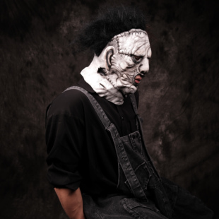 燕尾蝶全脸乳胶套老大爷头恐怖面具造型假发网红抖音乐万圣诞节年