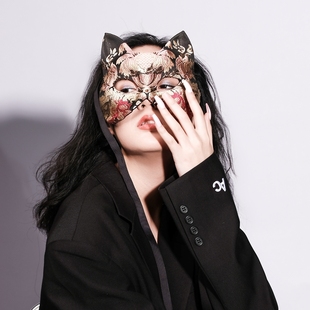燕尾蝶猫女士全脸成人烫金国风面具造型舞台网红抖音91万圣圣诞节