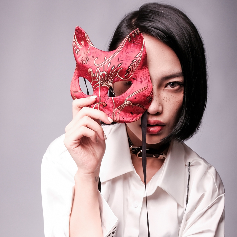 燕尾蝶猫女红色民族孔雀羽毛图案手工面具蒙面歌王猜猜猜舞台面具