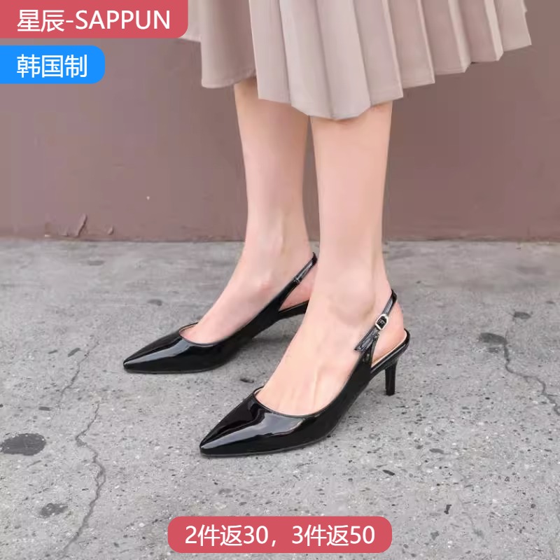 新款漆皮凉鞋女一字带细跟高跟鞋 星辰韩国代购SAPPUN 时尚单鞋