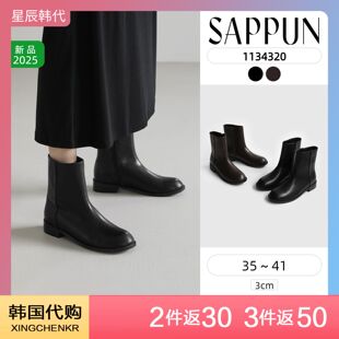 SAPPUN 简约通勤 侧拉链西切尔靴子 圆头低跟短靴 星辰韩国代购