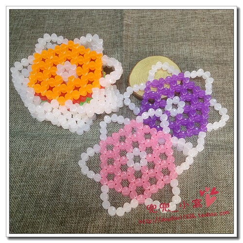DIY手工制作串珠成品*果冻色花朵花型隔热垫杯垫碗垫家用桌面装饰