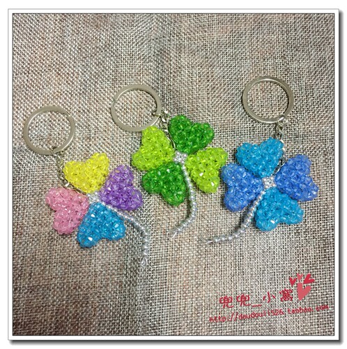 DIY手工制作串珠成品*多色四叶草幸运草钥匙圈装饰挂件礼品