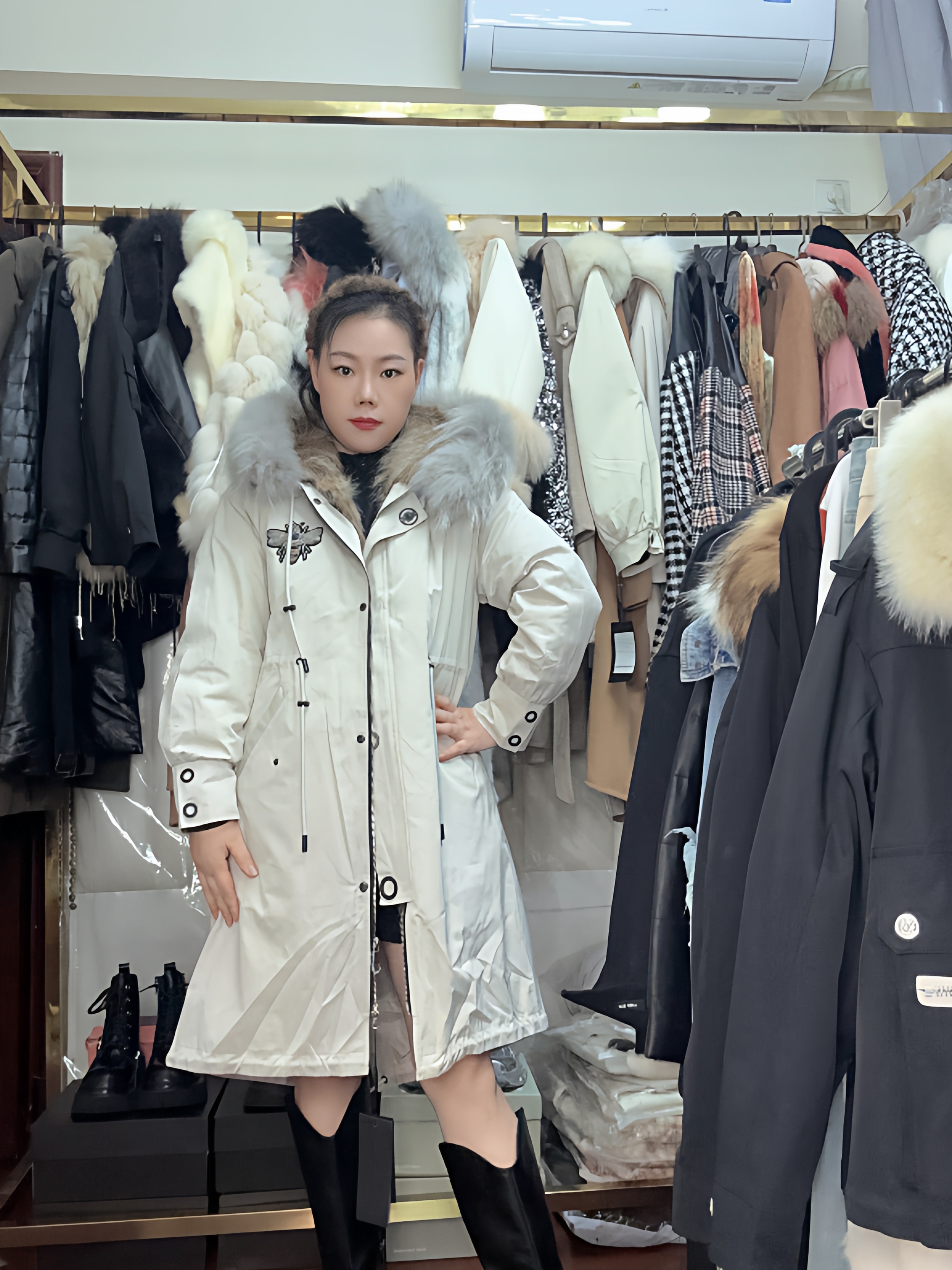 品牌撤柜女装清货派克服女中长款2025新款冬季加厚保暖皮草外套