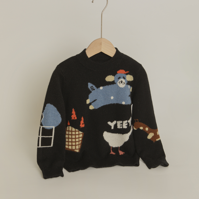 洪叶云台100%男童纯山羊绒毛衣儿童加厚卡通汽车打底宝宝针织套衫