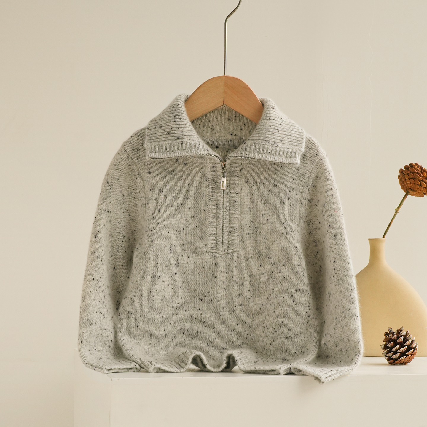 儿童羊绒衫男女童三股半拉链开襟