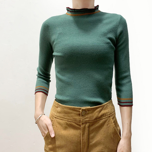无假期的人】撤柜单！简约休闲淑女立领针织衫七分袖打底衫女春秋