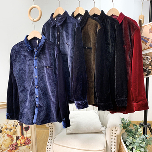 冬季加厚加绒衬衫！韩国进口高档长毛植绒拼接天鹅绒型男丝绒衬衣