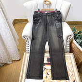 女四季 撤柜单 长裤 直筒裤 可穿 复古街头港风时髦烫钻休闲牛仔裤
