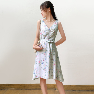 高货！撤柜~午后花园~vintage复古法式温柔风无袖碎花连衣裙女夏