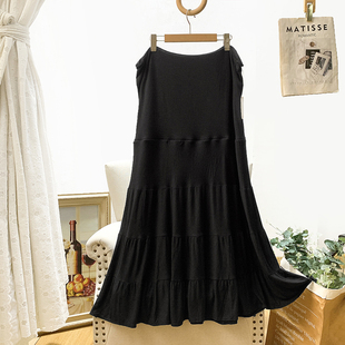 欧美单 女装 舒服垂坠 莫代尔高弹力半身裙A字裙高腰长裙夏 超大码