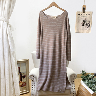 温柔淑女气质条纹针织连衣裙长裙女春秋冬款 外贸单 人 无假期