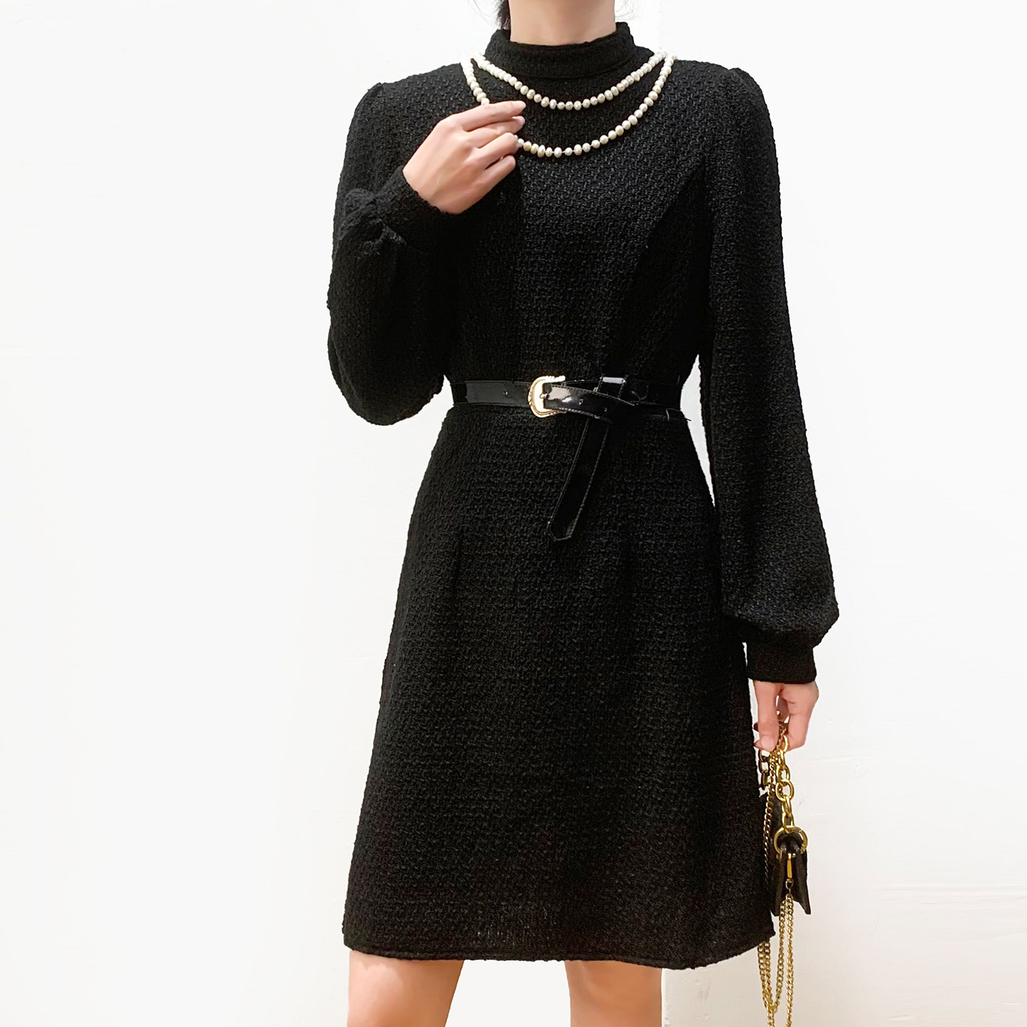 无假期的人】外贸单~名媛气质贵妇人优雅灯笼袖休闲连衣裙A裙春秋