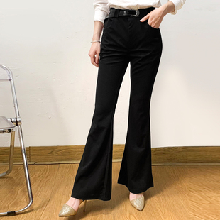 女长裤 外贸单 都市简约通勤OL风休闲高腰喇叭裤 女装 春夏秋 大码