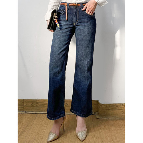 水洗棉牛仔裤阔腿九分裤