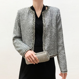 无假期的人】外贸单！亮闪闪气质名媛小香风休闲开衫短外套女春秋