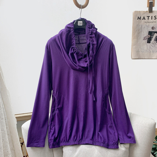 时髦街头休闲紫色气质堆堆领长袖 外贸单 卫衣女春夏 人 无假期