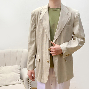 亚麻西服外套 大厂老货 男装 年代复古大码 便服单西 春装