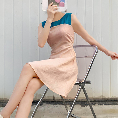 邻家小清新亚麻连衣裙无袖背心裙