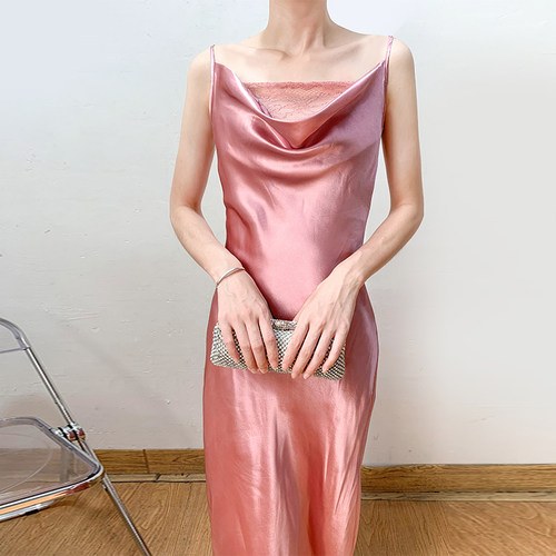 缎面小礼服~法式性感大码吊带裙