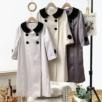 小香风丝绒娃娃领风衣/喇叭袖