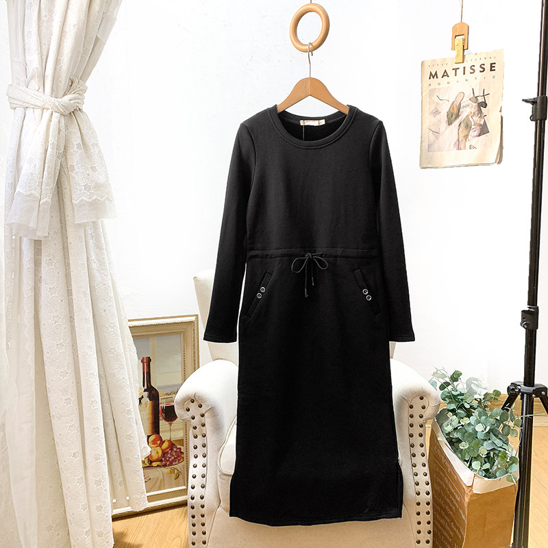 无假期的人】撤柜单~加绒保暖~时髦抽绳休闲连衣裙直筒裙女秋冬款