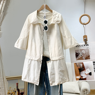 可拆卸复古七分袖风衣外套女春秋