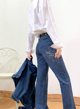 无假期的人】柜单！3D立体绣花设计好质感复古牛仔裤直筒裤女0804