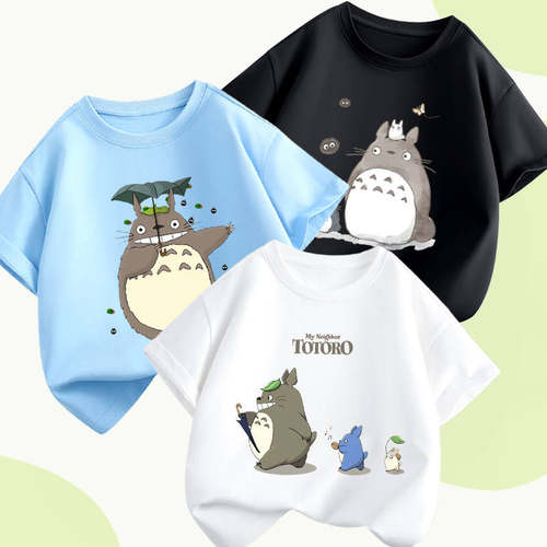 电影龙猫周边衣服男孩女孩亲子装纯棉上衣早秋半袖圆领体恤Totoro