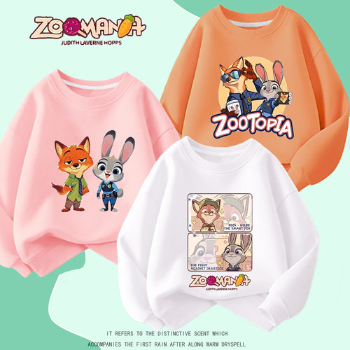 新款疯狂动物城儿童卫衣朱迪和尼克卡通男女圆领纯棉长袖Zootopia
