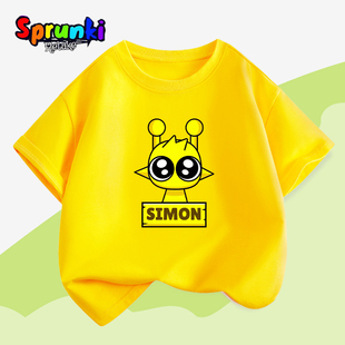 新款音乐节奏盒子西蒙纯棉t恤儿童短袖男女孩圆领Sprunki周边游戏