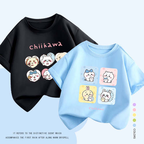 Chiikawa乌萨奇纯棉t恤衫夏季男生女生卡通圆领上衣吉伊卡哇短袖T