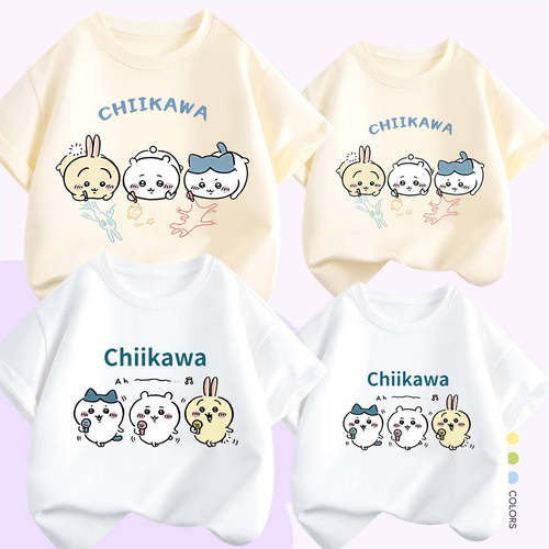 Chiikawa夏装小清新纯棉体恤半袖衫小可爱吉伊卡哇男女生卡通短袖