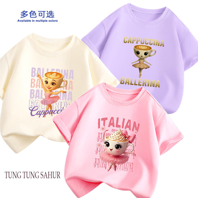 山海经衣服女卡布奇诺小姐卡通芭蕾舞忍者女童可爱纯棉短袖T恤衫