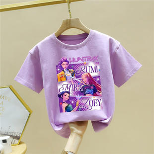 KPopDemonHunters亚马逊猎魔女团时髦女童短袖T恤休闲纯棉女上衣