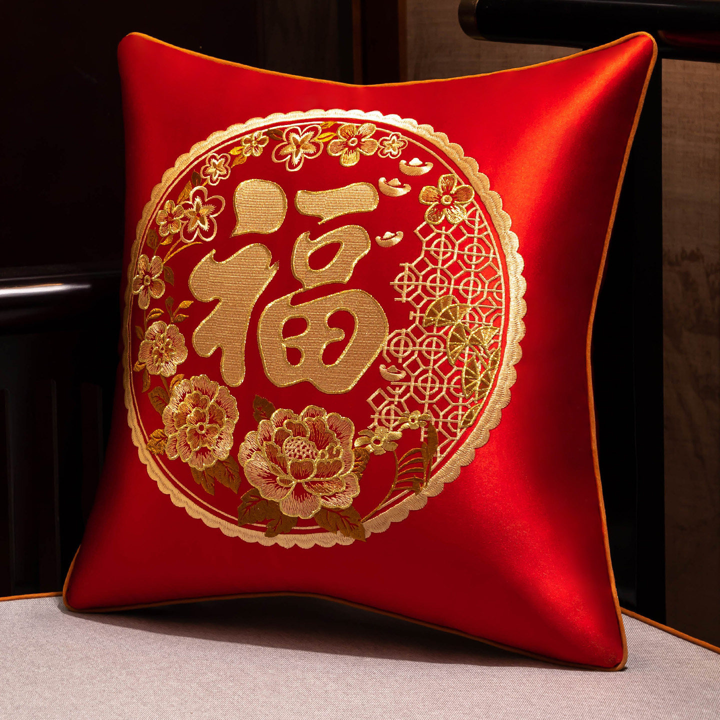 中式红色客厅沙发方形抱枕床上靠垫床头靠枕办公室靠背靠山可拆洗