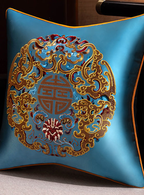 中式蓝色客厅沙发方形抱枕靠垫床上床头靠枕办公室靠背靠山可拆洗