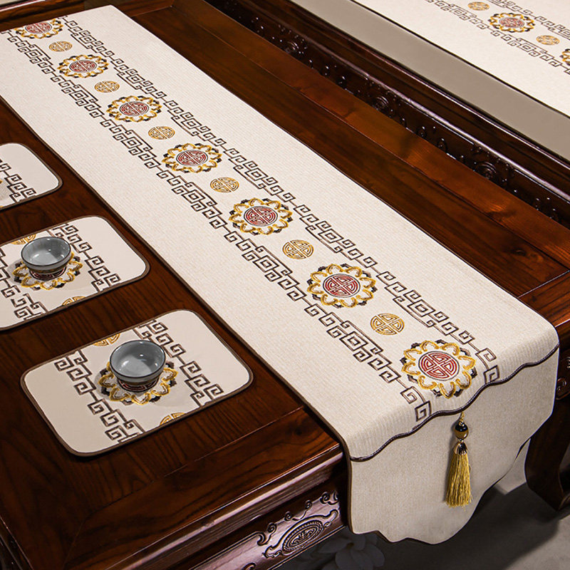 中式禅意桌旗餐桌垫防尘茶桌盖巾