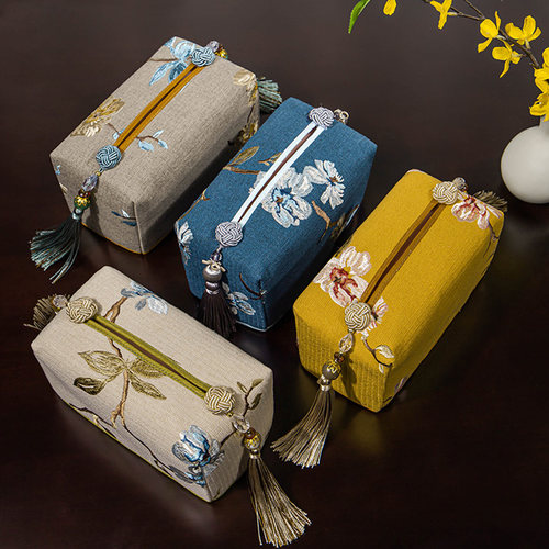 ins新中式轻奢车载布艺纸巾盒