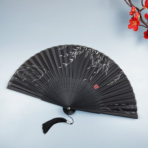 中国风竹子黑柳国风礼品折扇子
