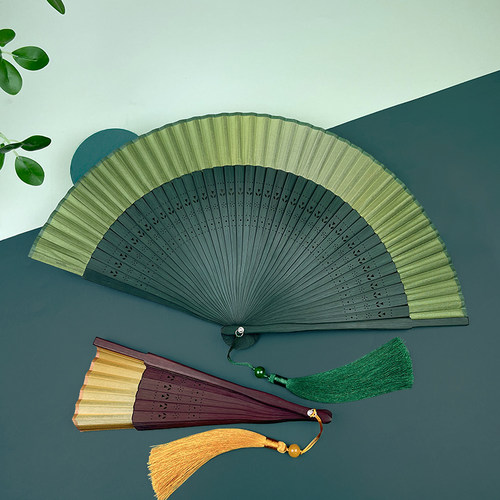 木木夕纯色渐变新中式小折扇